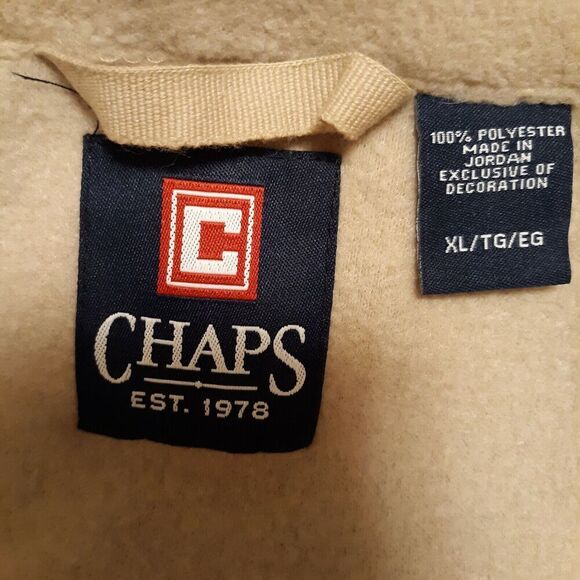Men’s Chaps Fleece Jacket Size XL/TG Full Zip Tan Drawstring Waist LNC - Picture 9 of 12
